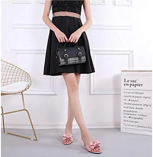 Women's Kitten Heel Mule Sandals Open Toe Slip on Low Heel Bow Dress Sandal for Dating