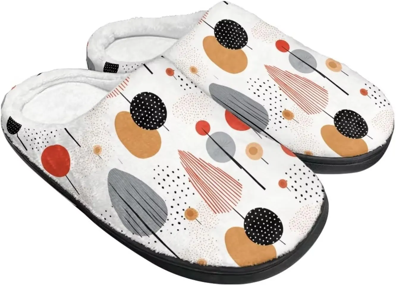 Womens Ladybug Cozy&Warm Printed Slipper with Dog Geometry Grippers Cozy and Fun House Slippers for Women