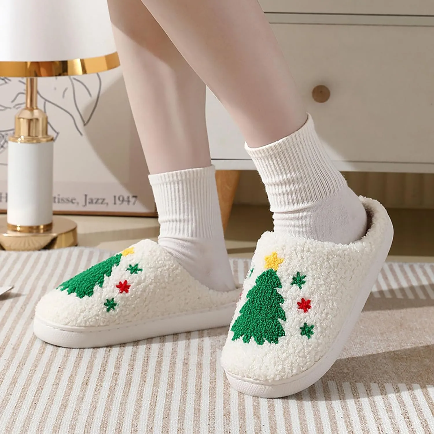 Womens Mens Slippers Halloween Christmas Cute Cartoon Pattern Slipper Anti-slip Design Cozy Indoor House Winter Shoes Soft Plush Warm Slippers Gifts for Girlfriend