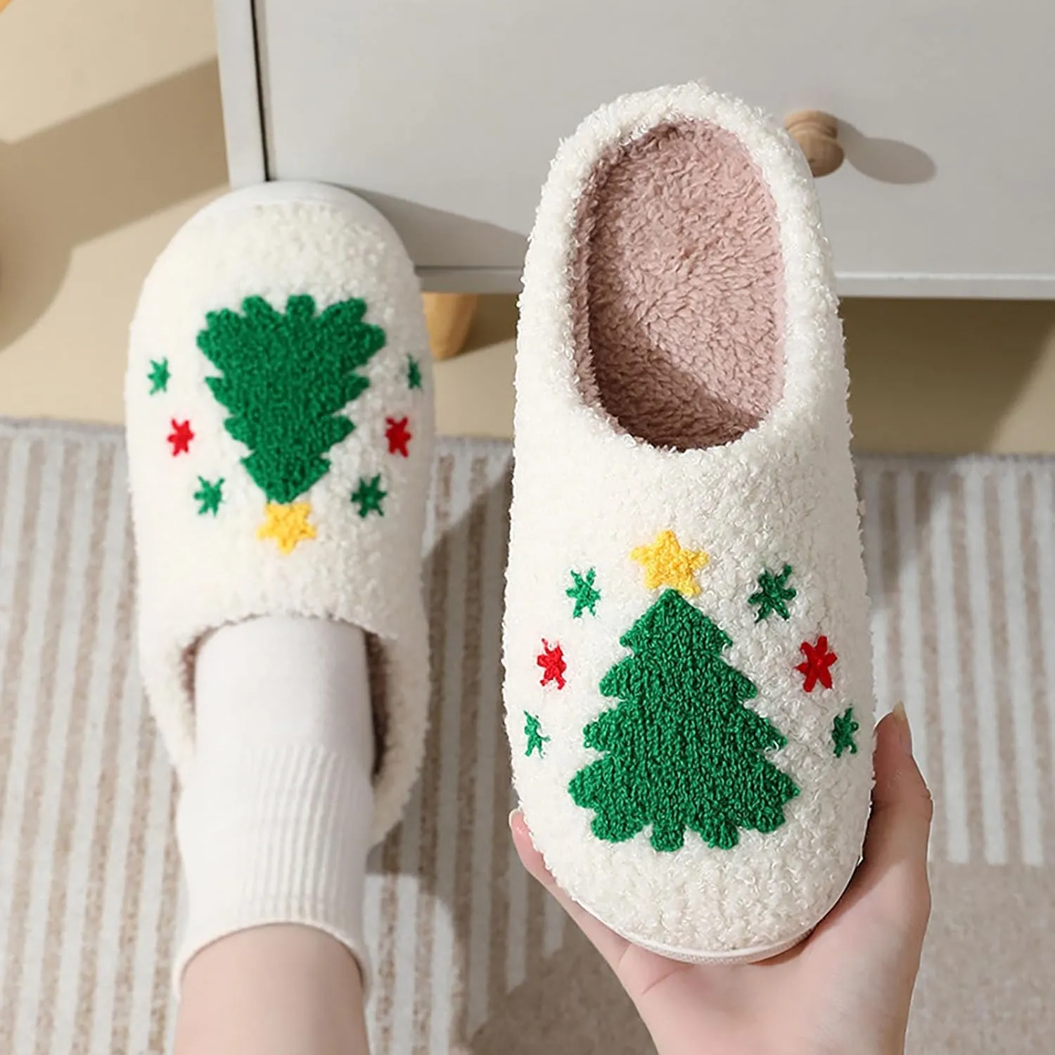 Womens Mens Slippers Halloween Christmas Cute Cartoon Pattern Slipper Anti-slip Design Cozy Indoor House Winter Shoes Soft Plush Warm Slippers Gifts for Girlfriend
