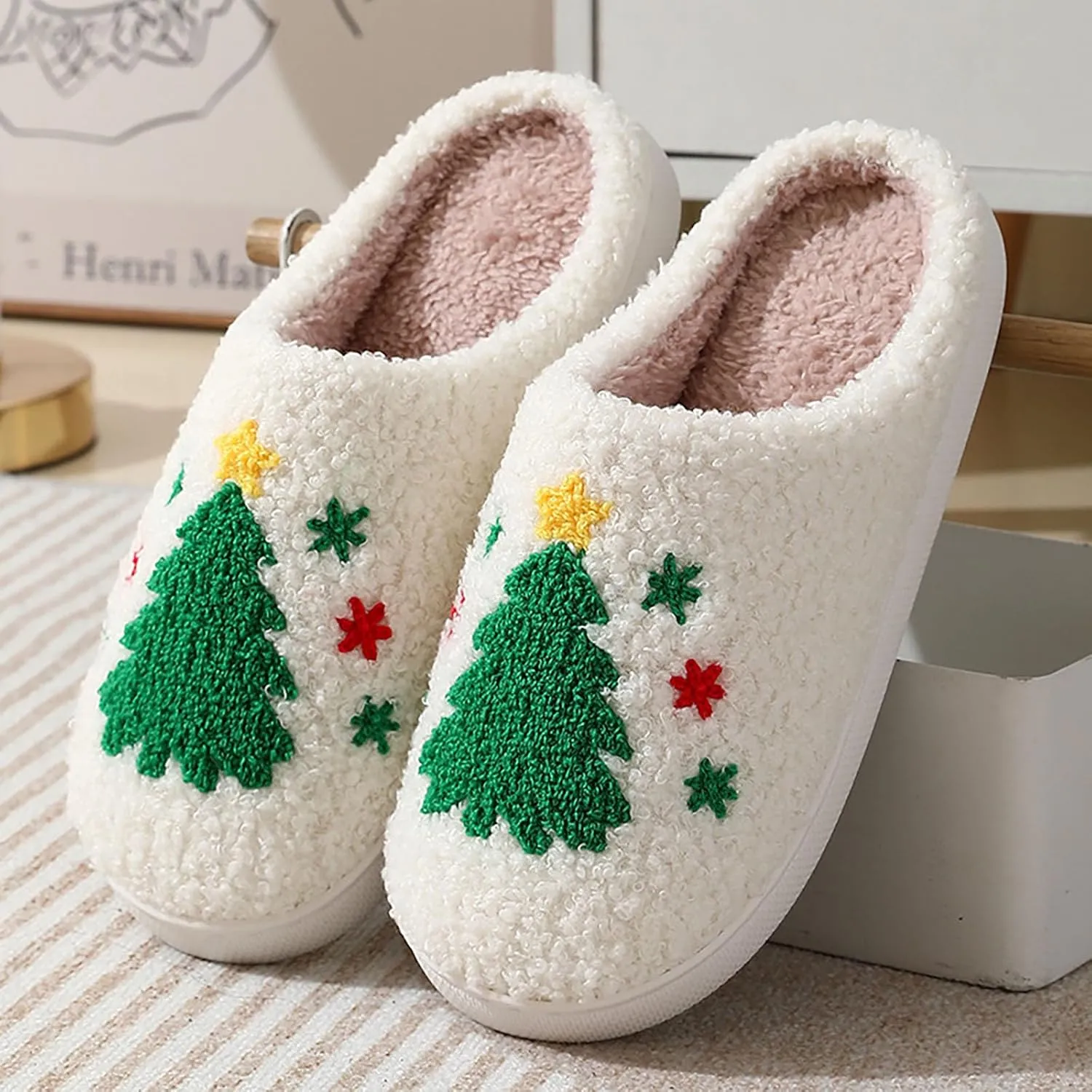 Womens Mens Slippers Halloween Christmas Cute Cartoon Pattern Slipper Anti-slip Design Cozy Indoor House Winter Shoes Soft Plush Warm Slippers Gifts for Girlfriend