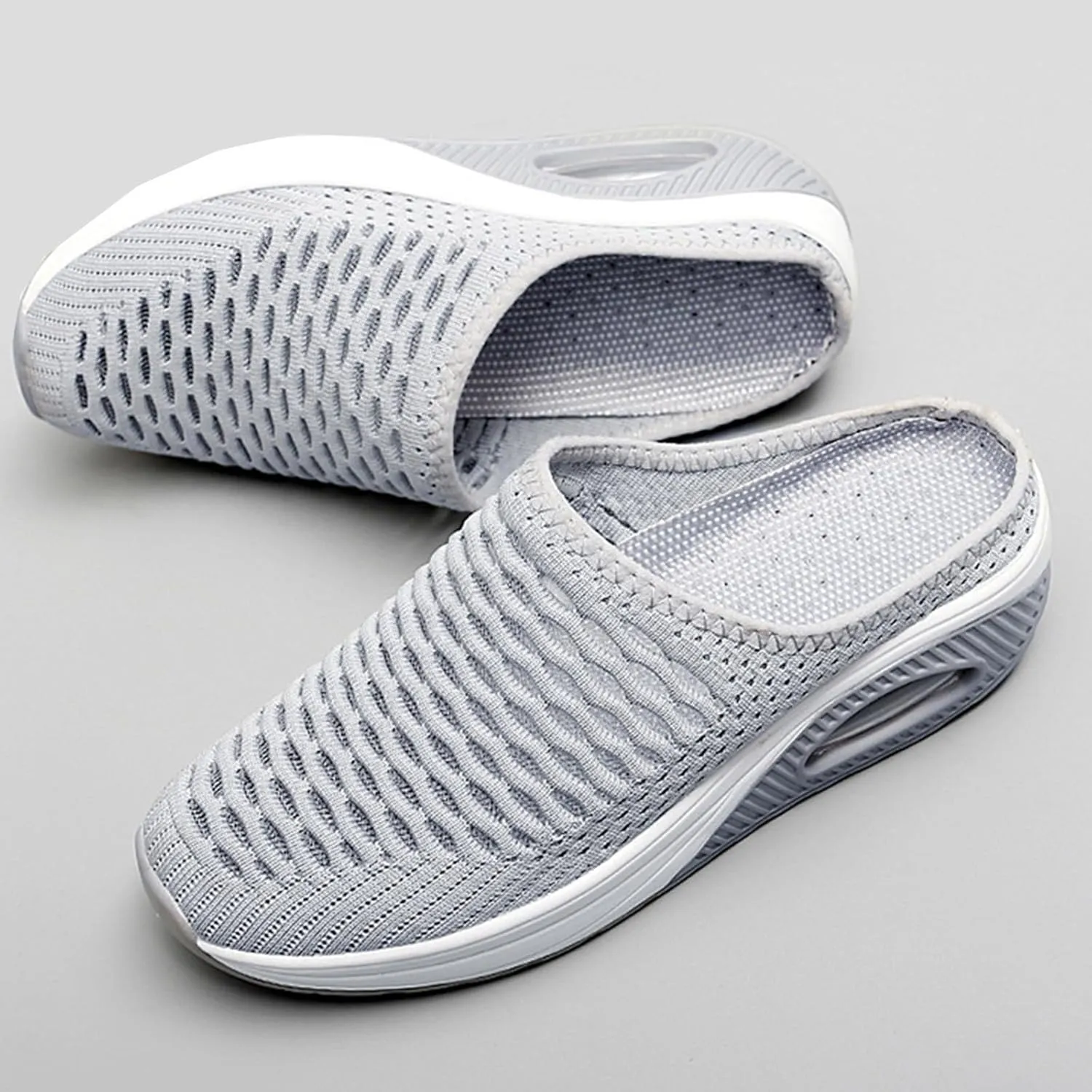 Women's Mules & Clogs Summer Breathable Mesh Slippers Lightweight Orthopedic Clogs with Arch Support Comfortable Knitted Platform Closed Round Toe Shoes Open Back Walking Shoes