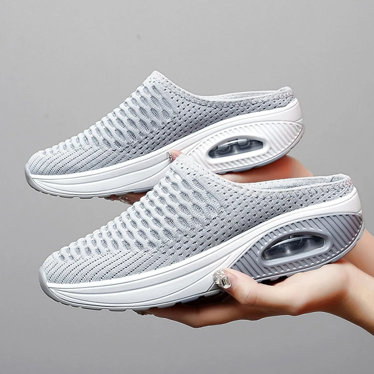 Women's Mules & Clogs Summer Breathable Mesh Slippers Lightweight Orthopedic Clogs with Arch Support Comfortable Knitted Platform Closed Round Toe Shoes Open Back Walking Shoes