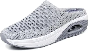 Women's Mules & Clogs Summer Breathable Mesh Slippers Lightweight Orthopedic Clogs with Arch Support Comfortable Knitted Platform Closed Round Toe Shoes Open Back Walking Shoes