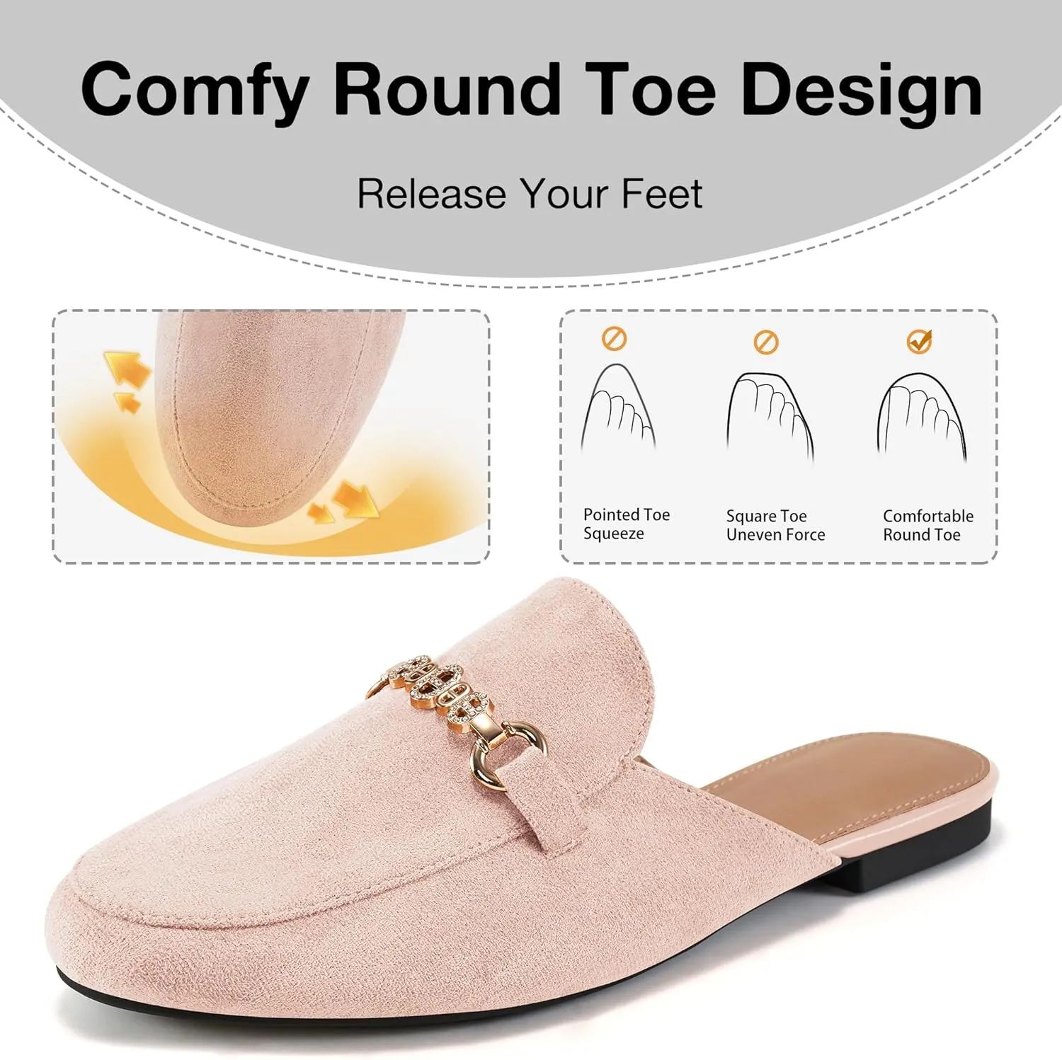 Womens Mules Buckle Flats: Classic Suede Slip On Shoes Dressy Closed Toe Backless Slides Loafers 2025