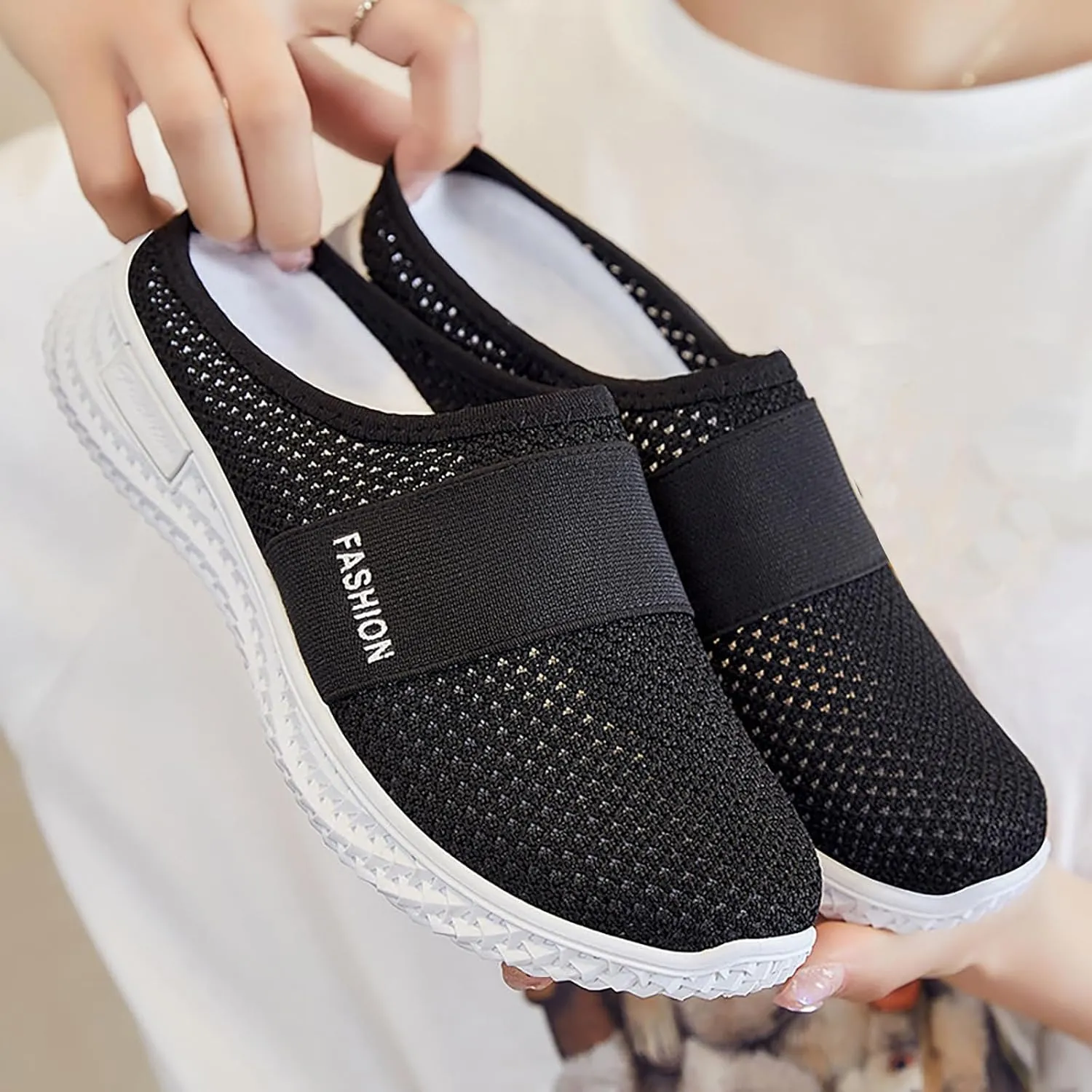 Womens Mules Comfortable Orthopedic Shoes with Arch Support Breathable Hollow Out Clogs Lightweight Open Back Shoes Diabetic Air-Cushion Slip-On Walking Shoe Closed Toe Mules