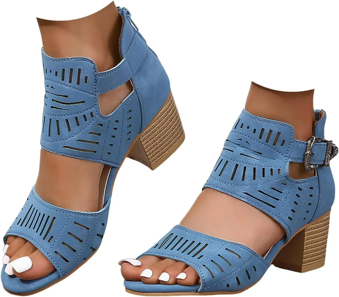 Womens Open Toe Ankle Booties 2025 Summer Hollow Out Chunky Heels Cutout Sandals Solid Color Casual Dress Footwear for Working Beach Vacation