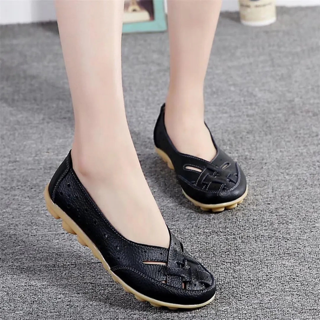 Women's Orthopedic Loafers Slip-On Outdoor Walking Flats Shoes Breathable Comfy Non Slip Shoes with Soft Arch Supportive Design New Cutout Shoe for Summer Beach