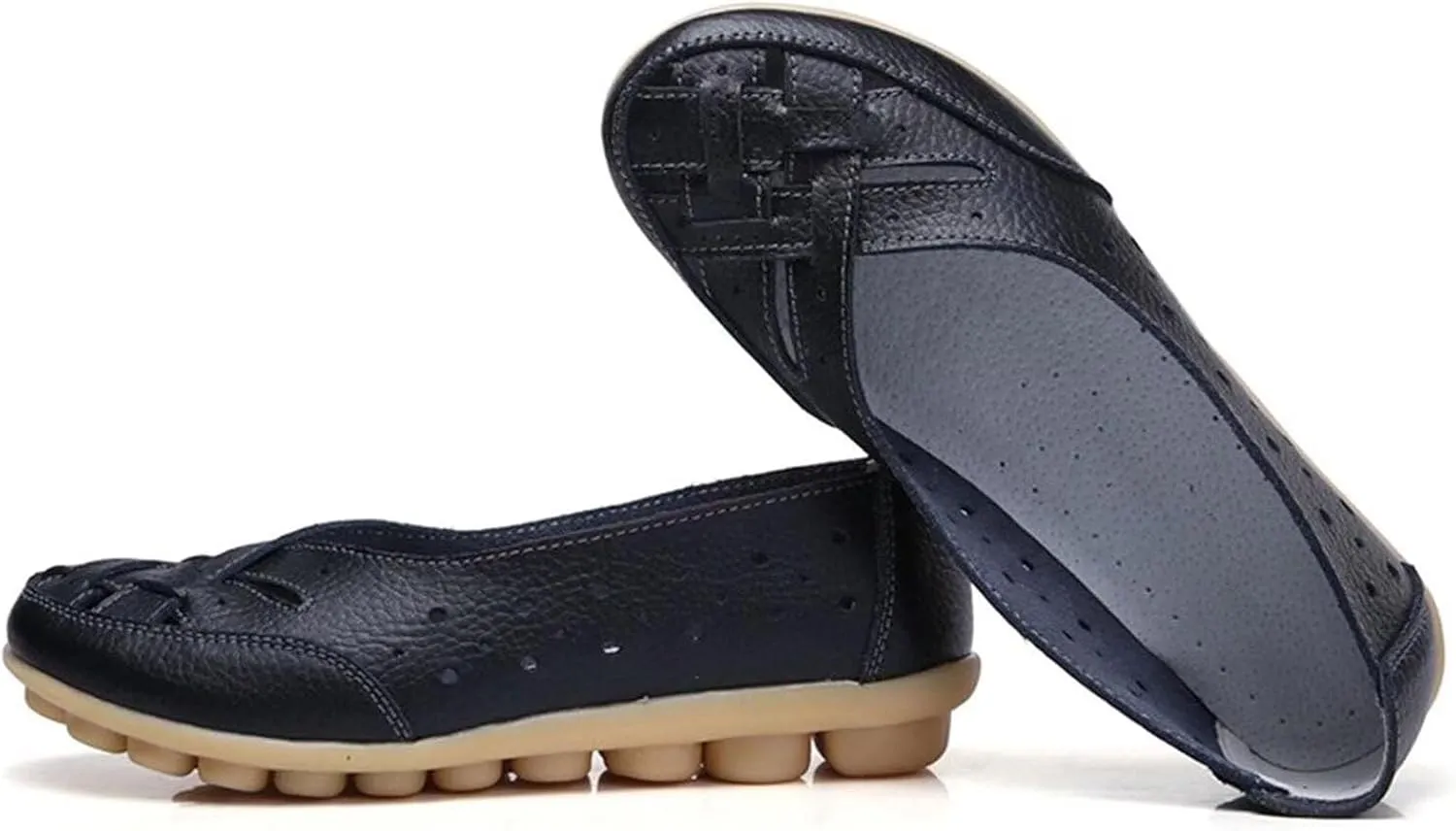 Women's Orthopedic Loafers Slip-On Outdoor Walking Flats Shoes Breathable Comfy Non Slip Shoes with Soft Arch Supportive Design New Cutout Shoe for Summer Beach
