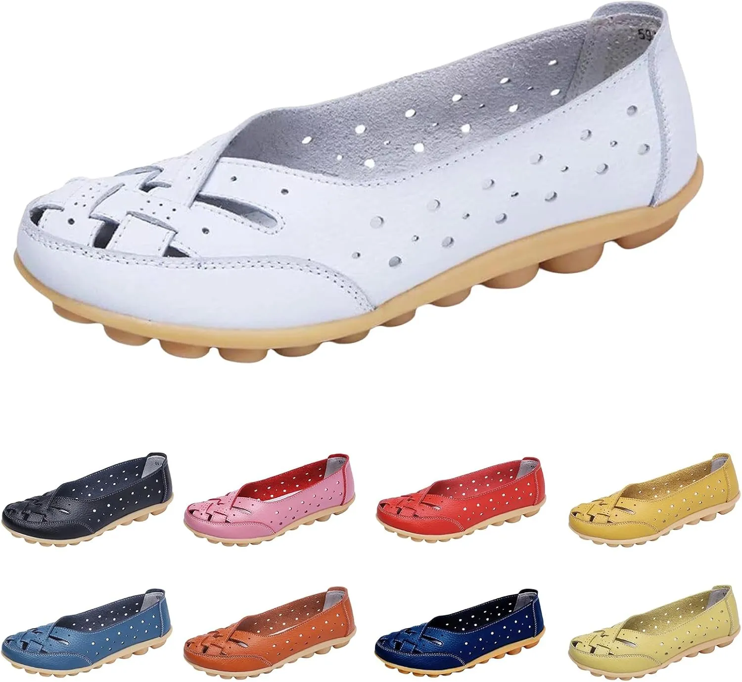 Women's Orthopedic Loafers Slip-On Outdoor Walking Flats Shoes Breathable Comfy Non Slip Shoes with Soft Arch Supportive Design New Cutout Shoe for Summer Beach