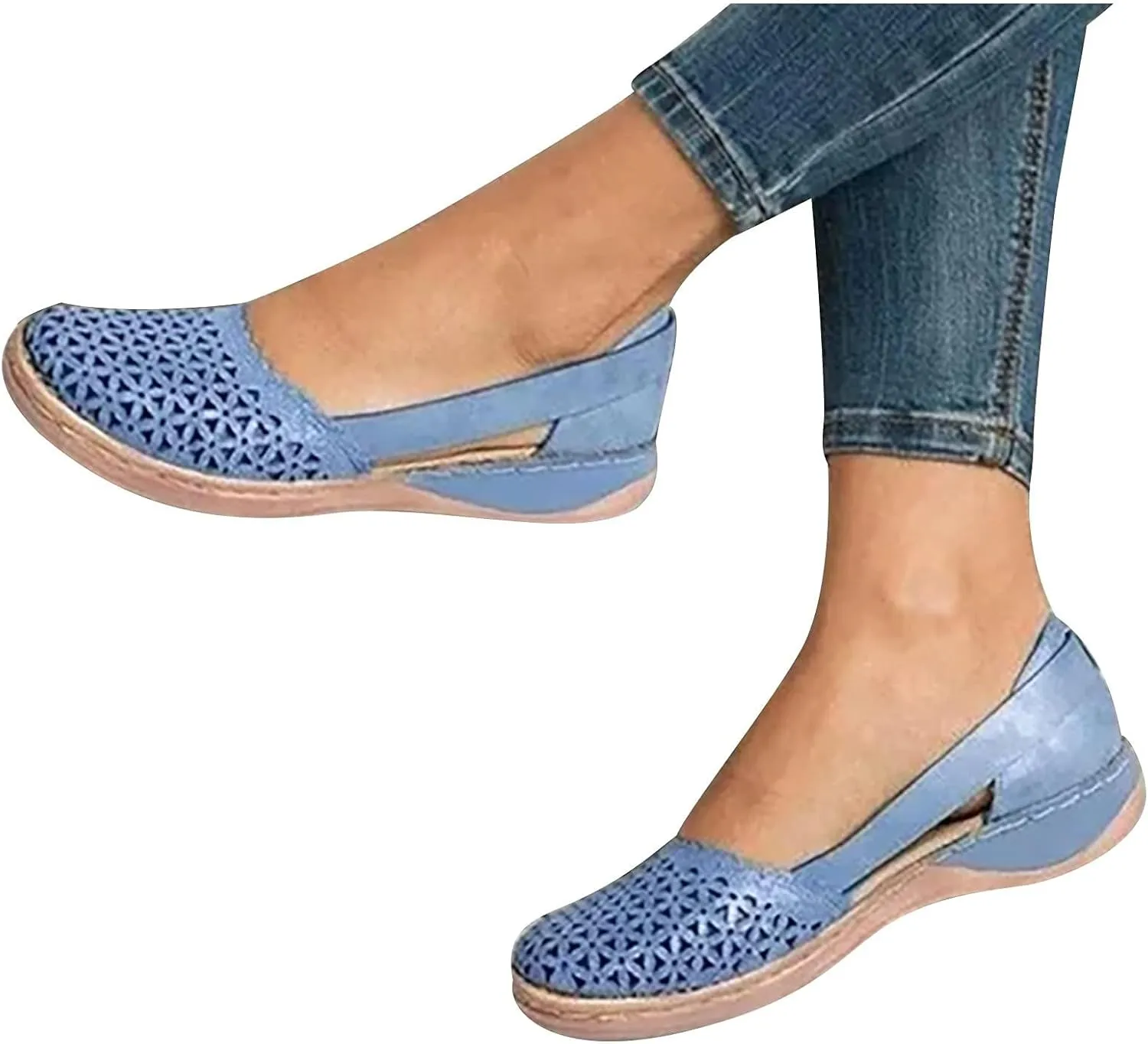 Womens Orthopedic Slip-On Loafers Breathable Hollow Out Wedge Sandals Fashion Open Back Flats Walking Shoes Comfortable Orthotic Shoes for Foot and Heel Pain Relief