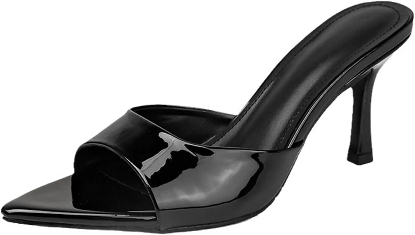 Women's Patent Leather Pointed Toe Open Toe High Heel Sandals Comfortable Slingback Slip-On Mule Sandals Fashionable Formal Party Dresses Pumps