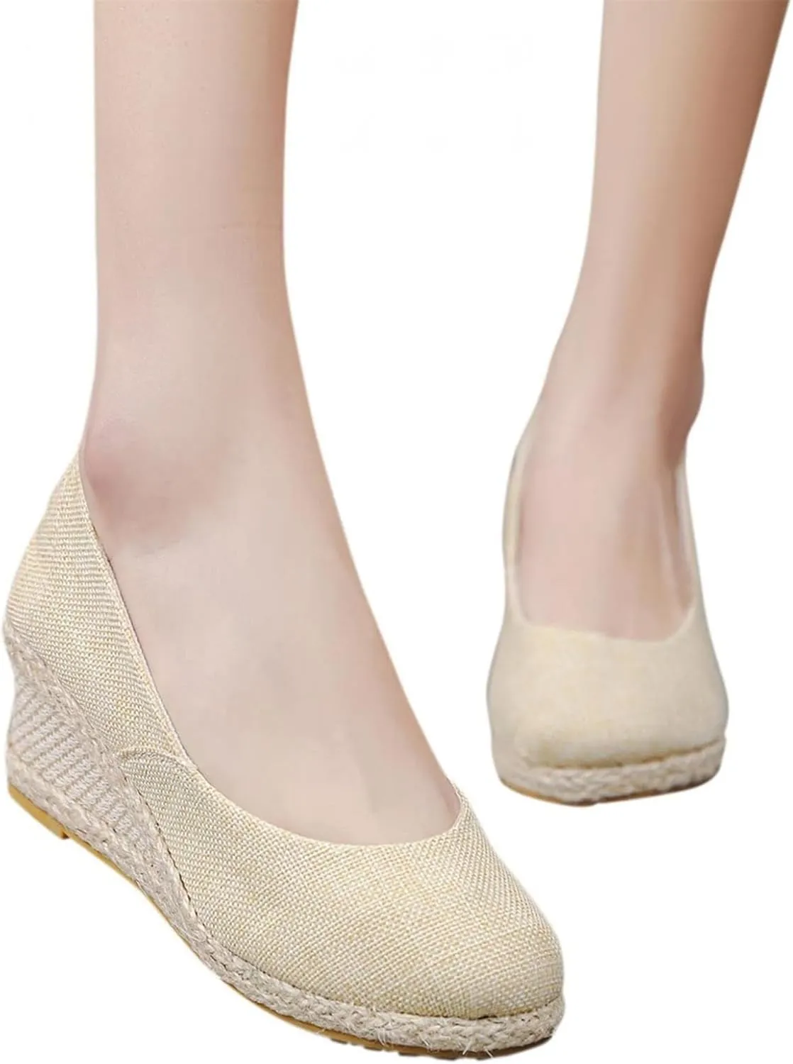 Women's Platform Espadrilles Wedge Sandals Pointed Toe Heels Shoes Solid Color Slip On Shoe Casual Summer Slide Shoes Canvas Wedges Sandal Comfortable Closed Toe Sandal for Daily Wear