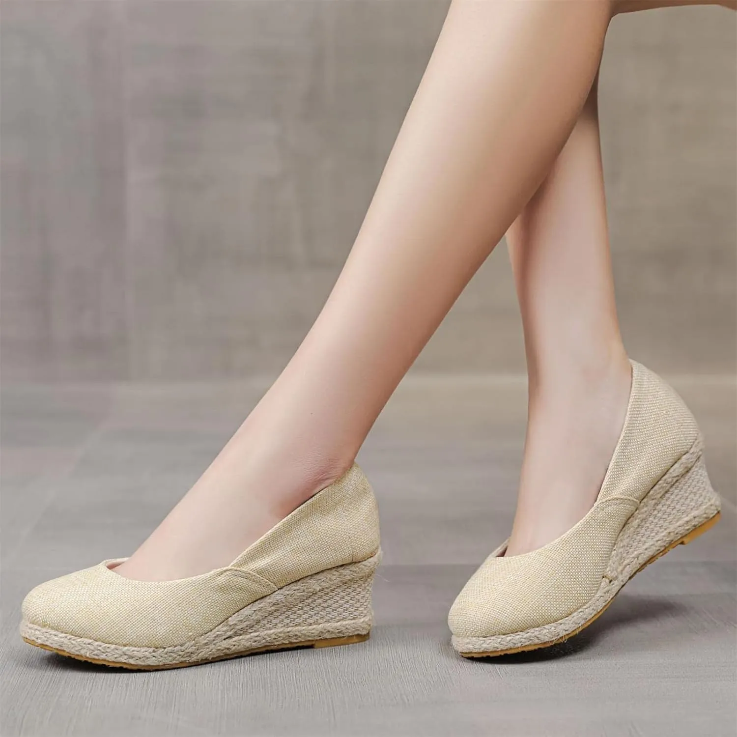 Women's Platform Espadrilles Wedge Sandals Pointed Toe Heels Shoes Solid Color Slip On Shoe Casual Summer Slide Shoes Canvas Wedges Sandal Comfortable Closed Toe Sandal for Daily Wear