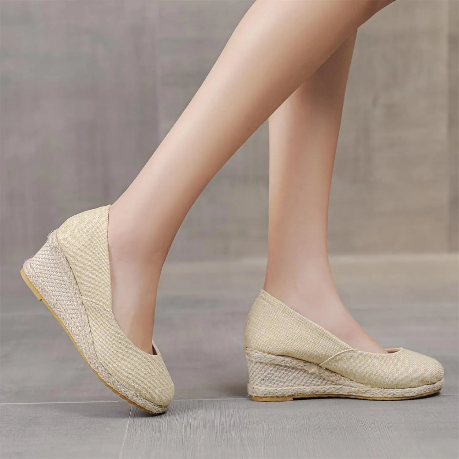 Women's Platform Espadrilles Wedge Sandals Pointed Toe Heels Shoes Solid Color Slip On Shoe Casual Summer Slide Shoes Canvas Wedges Sandal Comfortable Closed Toe Sandal for Daily Wear