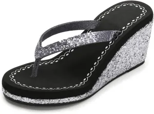 Women's Platform Flip Flops Rhinestone Sandals Wedge Slipper For Summer