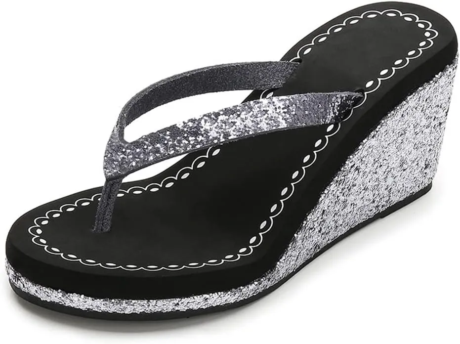 Women's Platform Flip Flops Rhinestone Sandals Wedge Slipper For Summer