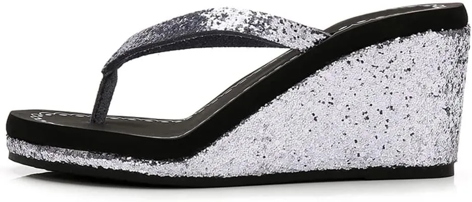 Women's Platform Flip Flops Rhinestone Sandals Wedge Slipper For Summer