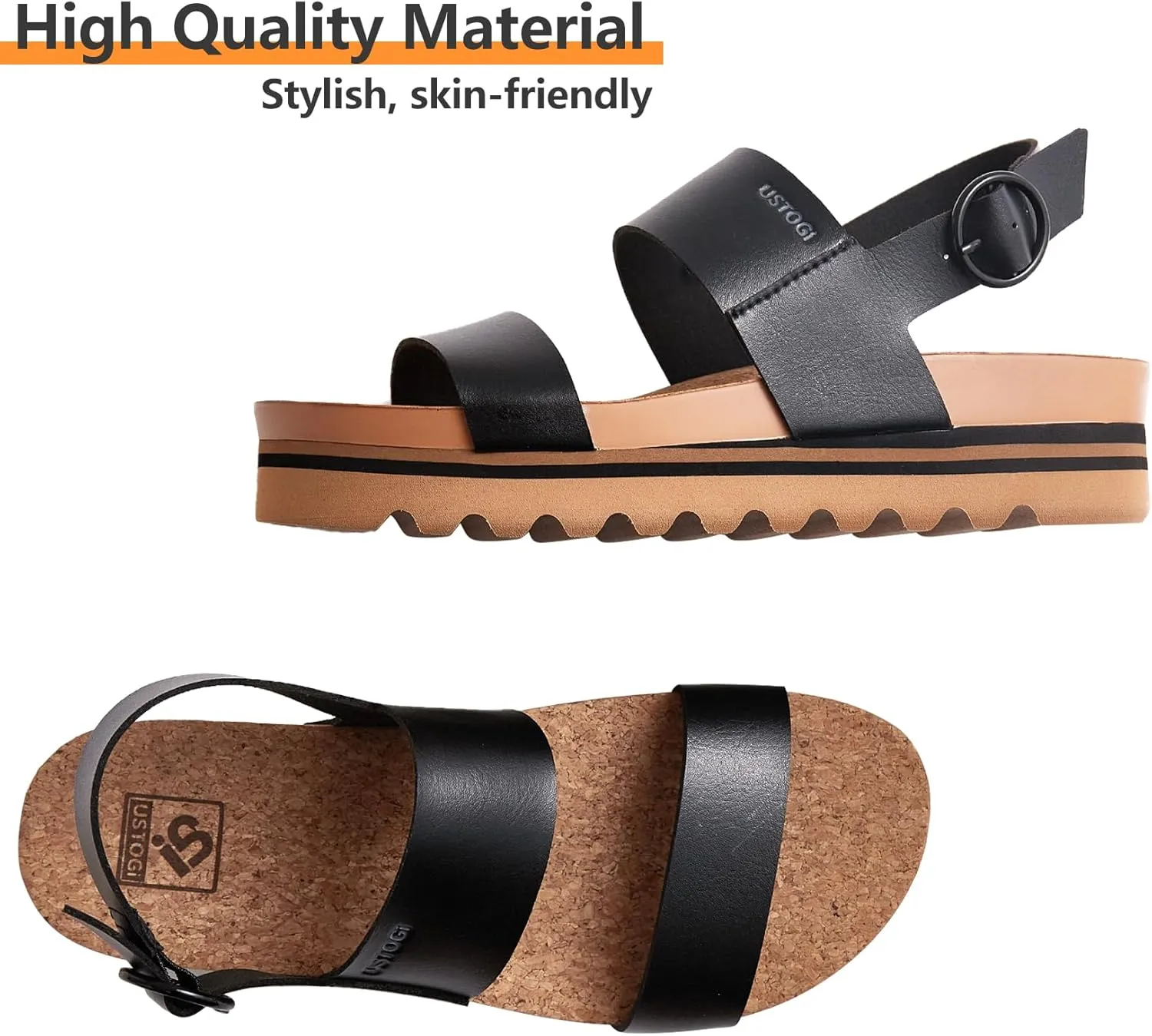 Women's Platform Sandals Arch Support Beach Slides for Woman Orthotic Summer Causal Cork Footbed Adjustable Buckle Elastic Band Cushion Cute Flatform sandalias de mujer