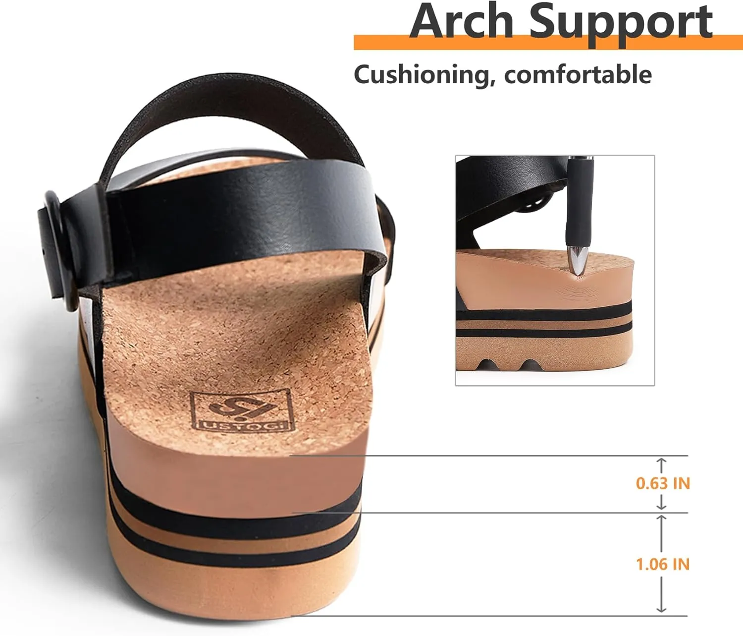 Women's Platform Sandals Arch Support Beach Slides for Woman Orthotic Summer Causal Cork Footbed Adjustable Buckle Elastic Band Cushion Cute Flatform sandalias de mujer