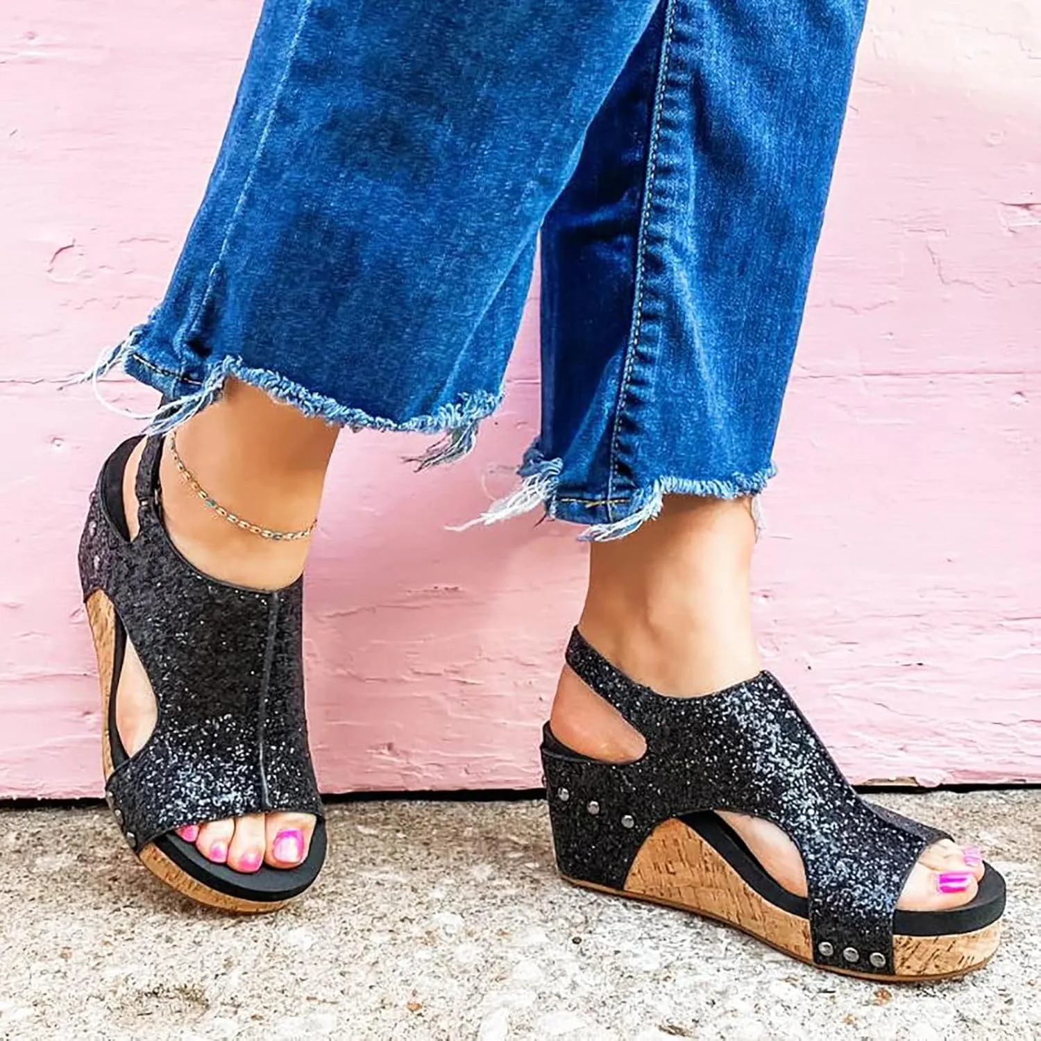 Womens Platform Sandals Wedge Heels Ankle Strap Sandals Comfortable Soft Low Heel Sandal Lightweight Cork Open Toe Sandal Casual Dressy Summer Outdoor Shoes