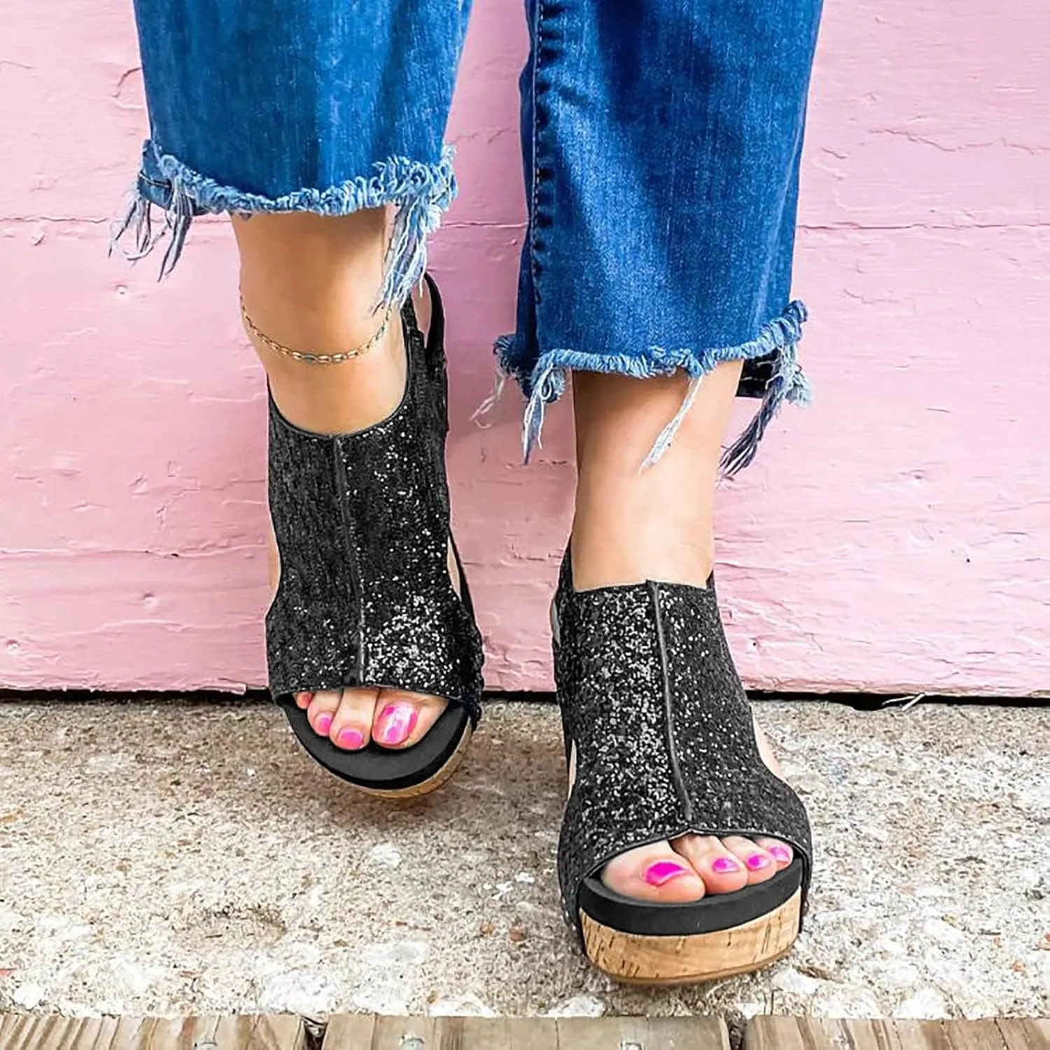 Womens Platform Sandals Wedge Heels Ankle Strap Sandals Comfortable Soft Low Heel Sandal Lightweight Cork Open Toe Sandal Casual Dressy Summer Outdoor Shoes