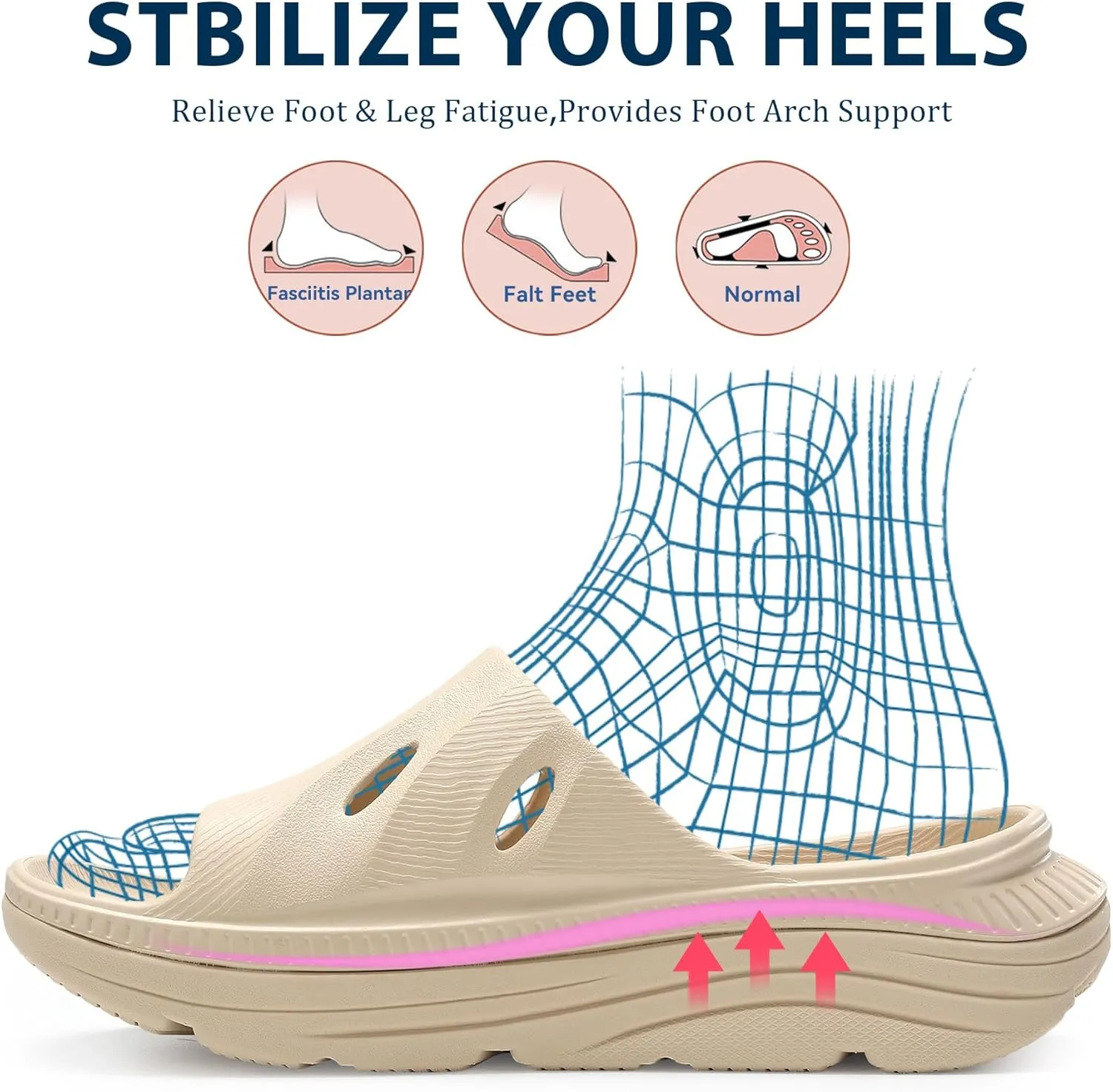 Womens Recovery Sandals Slides for Mens Plantar Fasciitis Sport for Sandals Comfortable Orthotic Athletic Arch Support Slides, Lightweight Cloud Slippers Thick Cushion Open Toe