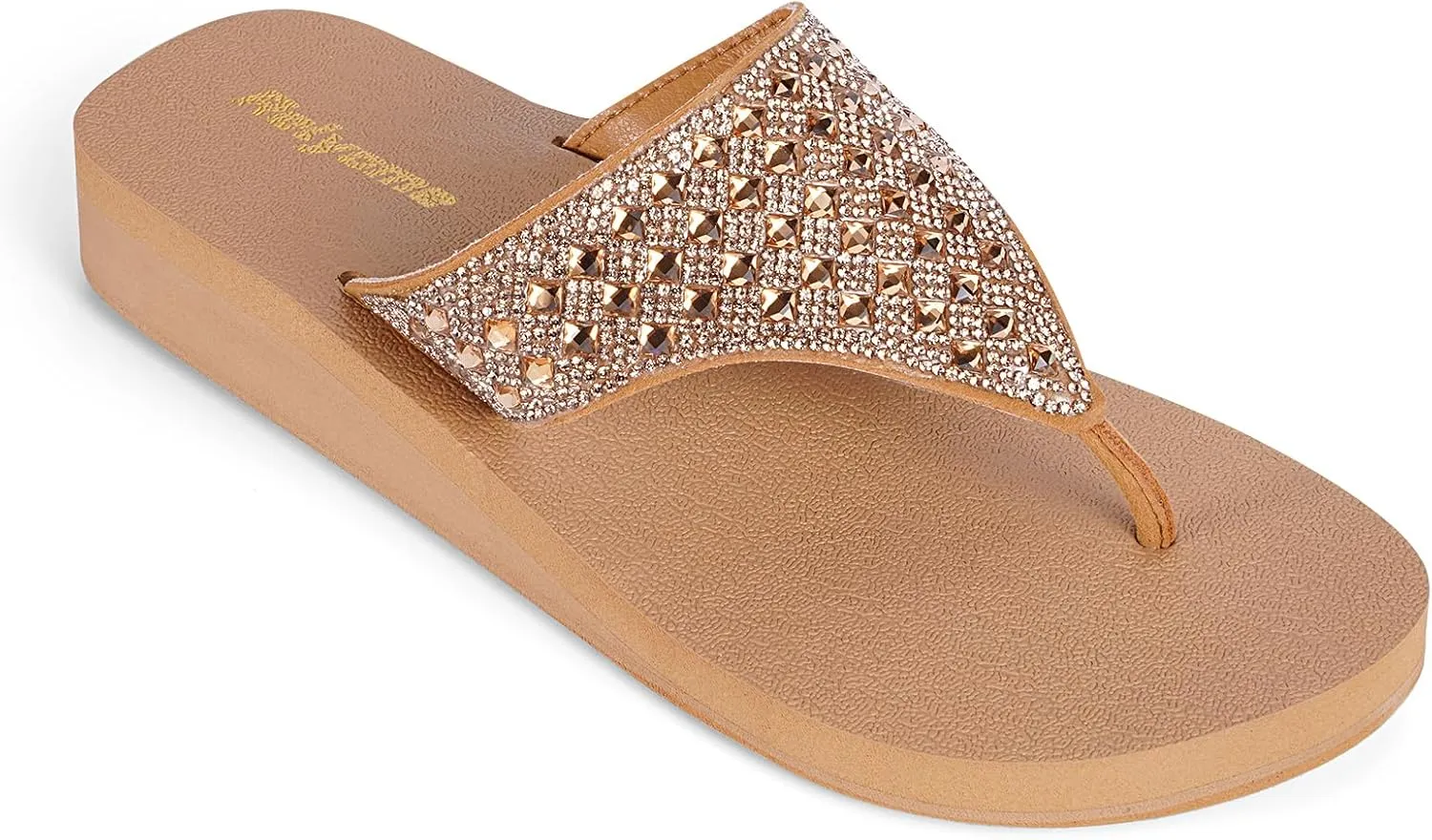 Womens Rhinestones Flip Flops Arch Support Mid Platform Bling Comfortable Flip-flops Jewel Dressy Thong Sandals