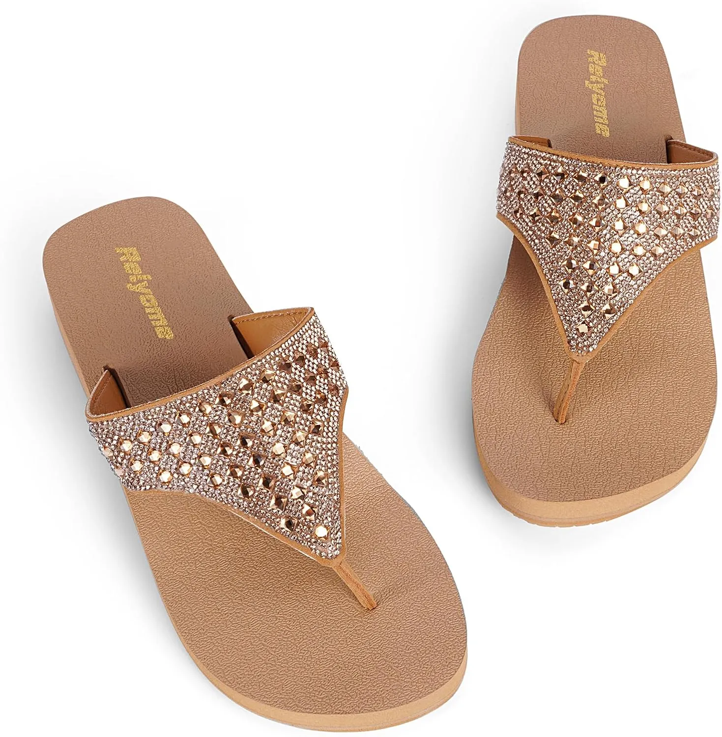 Womens Rhinestones Flip Flops Arch Support Mid Platform Bling Comfortable Flip-flops Jewel Dressy Thong Sandals