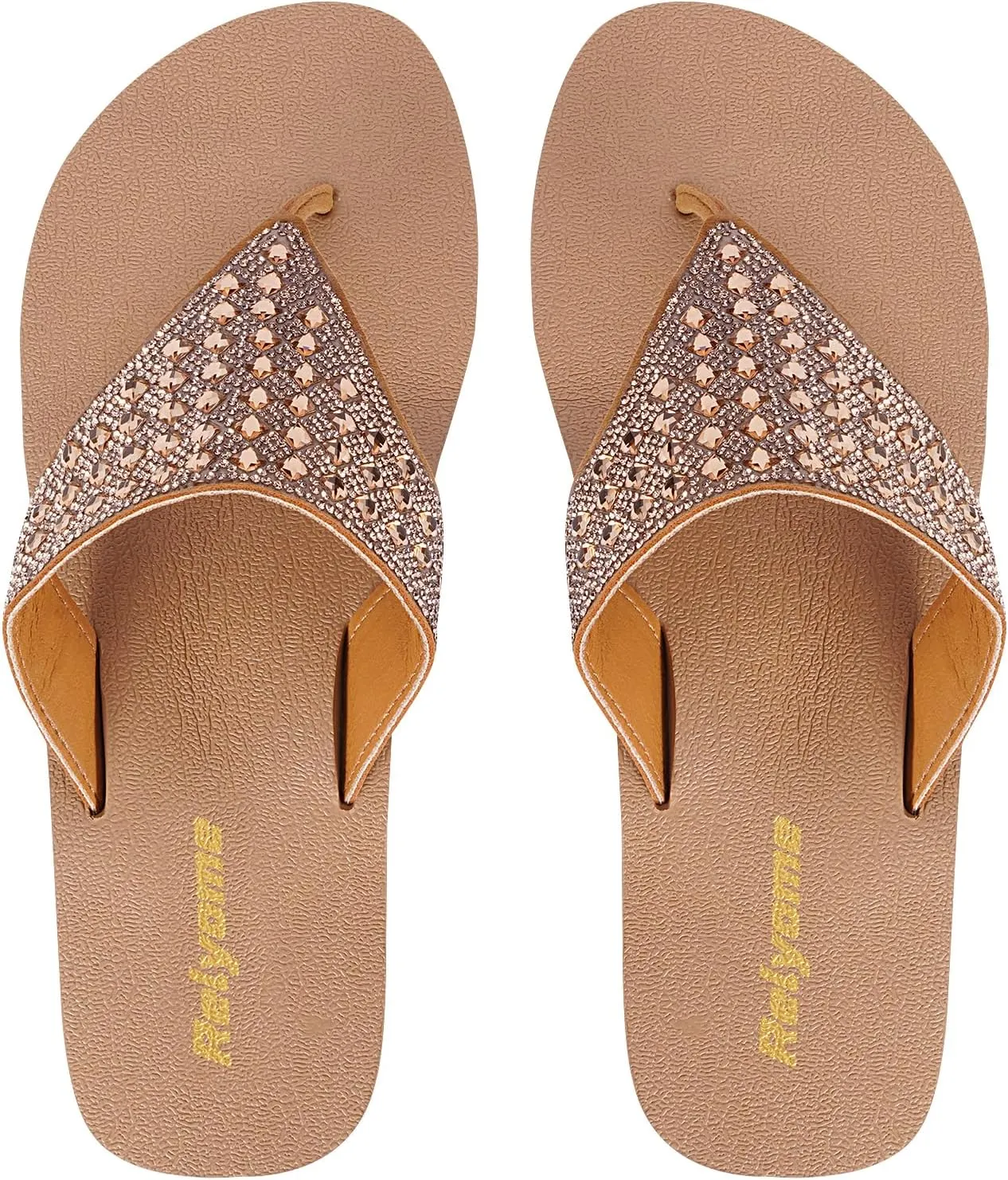 Womens Rhinestones Flip Flops Arch Support Mid Platform Bling Comfortable Flip-flops Jewel Dressy Thong Sandals