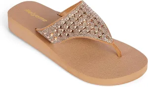 Womens Rhinestones Flip Flops Arch Support Mid Platform Bling Comfortable Flip-flops Jewel Dressy Thong Sandals