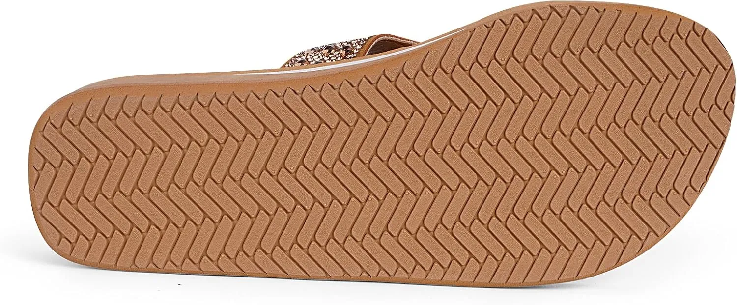 Womens Rhinestones Flip Flops Arch Support Mid Platform Bling Comfortable Flip-flops Jewel Dressy Thong Sandals