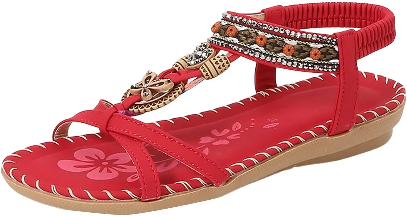 Womens Sandals Comfortable Dressy,Retro Braided Rope Flats Shoes Arch Support Beach Sandals Slip On Walking Sandals