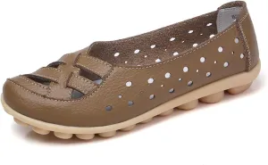 Womens Sandals Fashion Flats Closed Toe Sandals Lightweight Breathable Hollow Out Sandal Comfortable Leather Loafers Cross Walking Flat Shoes Summer Slip-On Shoes