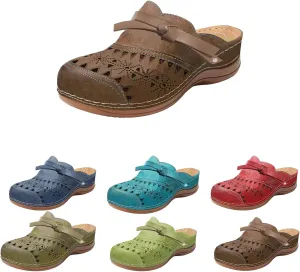 Womens Slip On Clogs and Mules Wide Width Wedge Sandals Comfortable Vintage Closed Toe Snadals Hollow Out Summer Wedge Shoes Arch Support Outdoor Beach Slippers