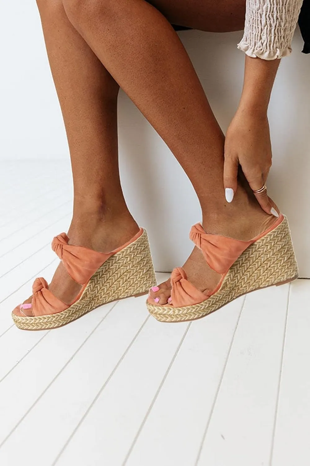 Womens Slip on Espadrilles Wedges Sandals Slides Platform Bow Open Toe Summer Dressy Mules Shoes