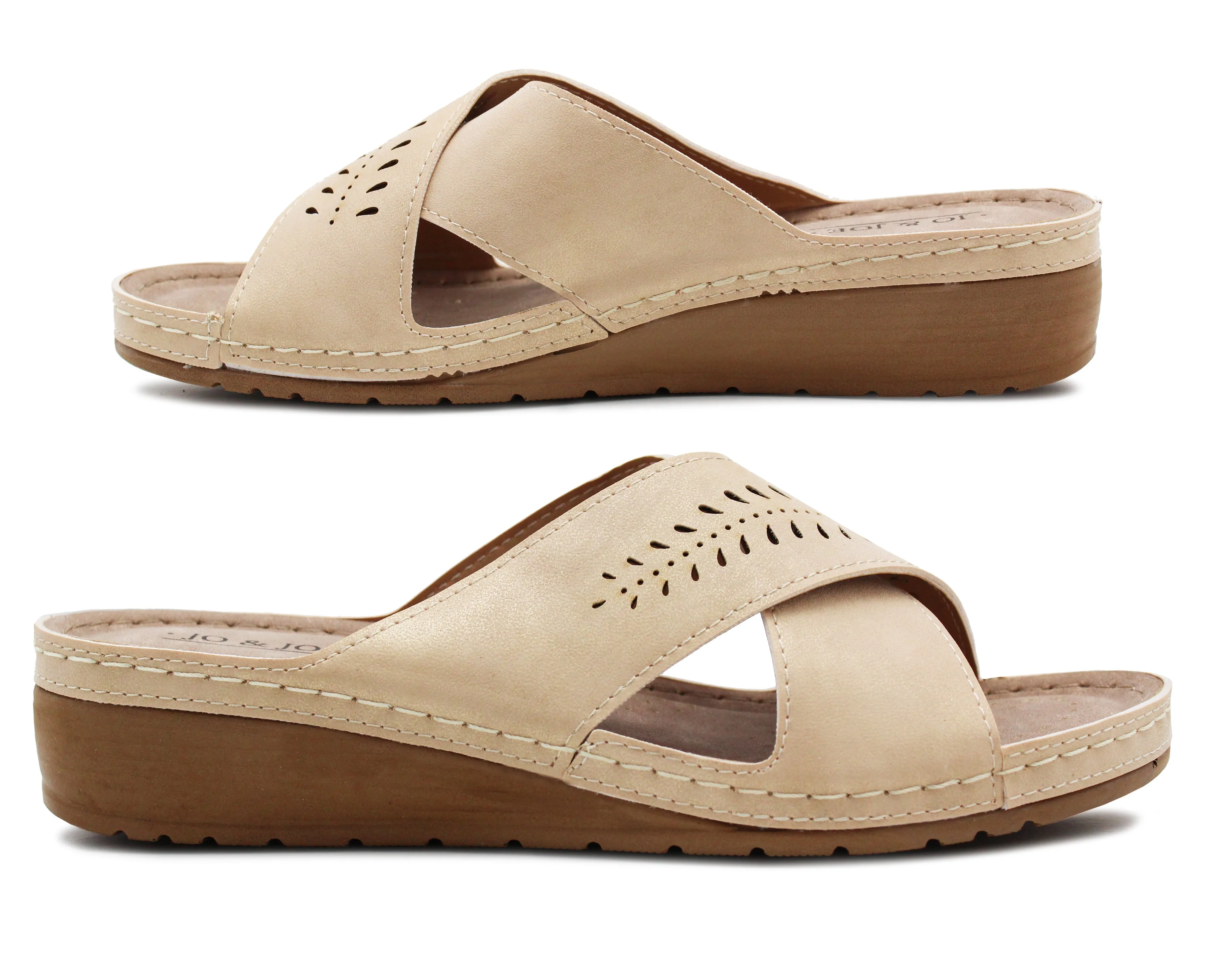 Womens Slip On Sandals Gold Backless Low Wedge Open Toe Mules Summer Fashion Beach Slides Flip Flops