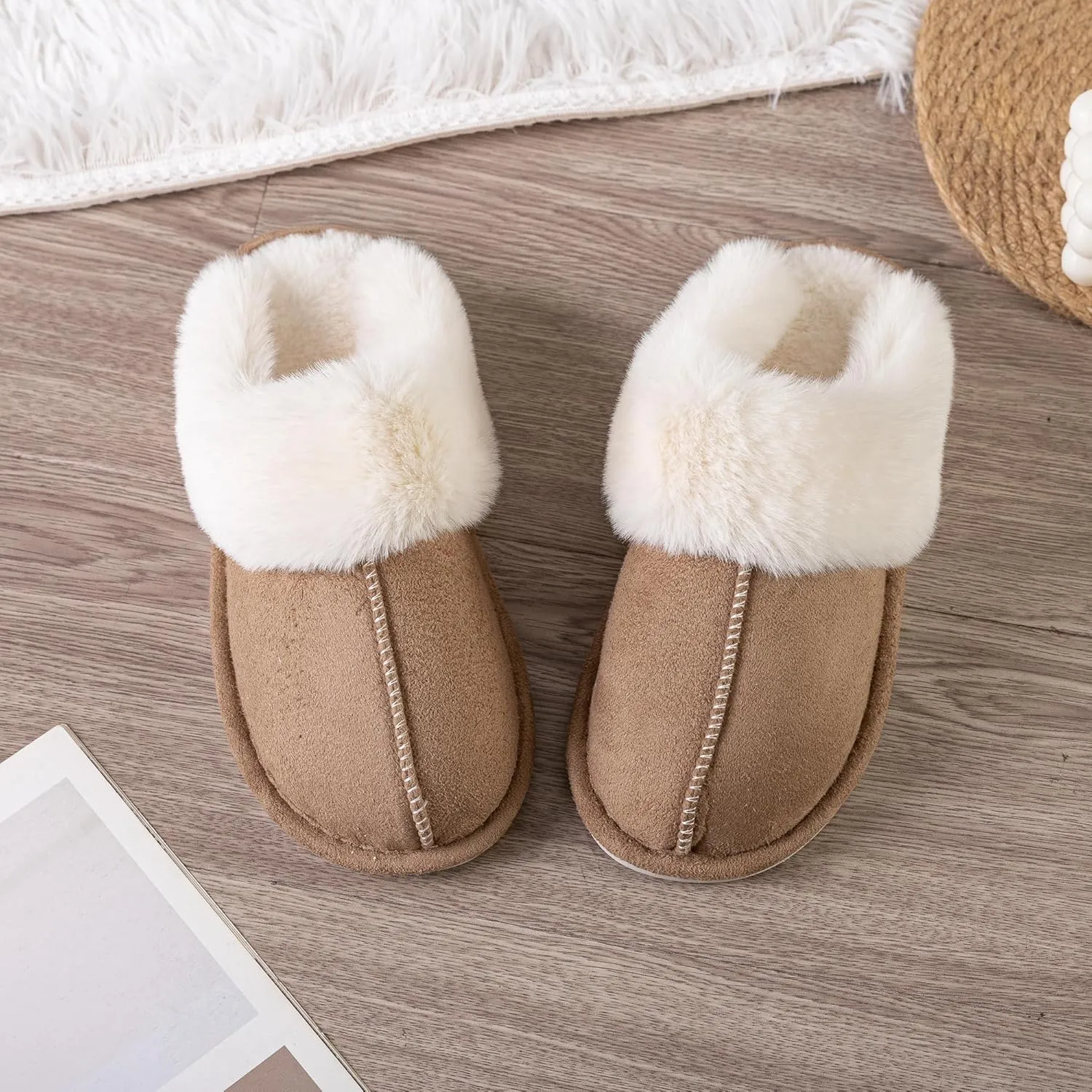 Womens Slipper Memory Foam Fluffy Soft Warm Slip On Anti-Skid House Slippers,Cozy Plush for Indoor Outdoor