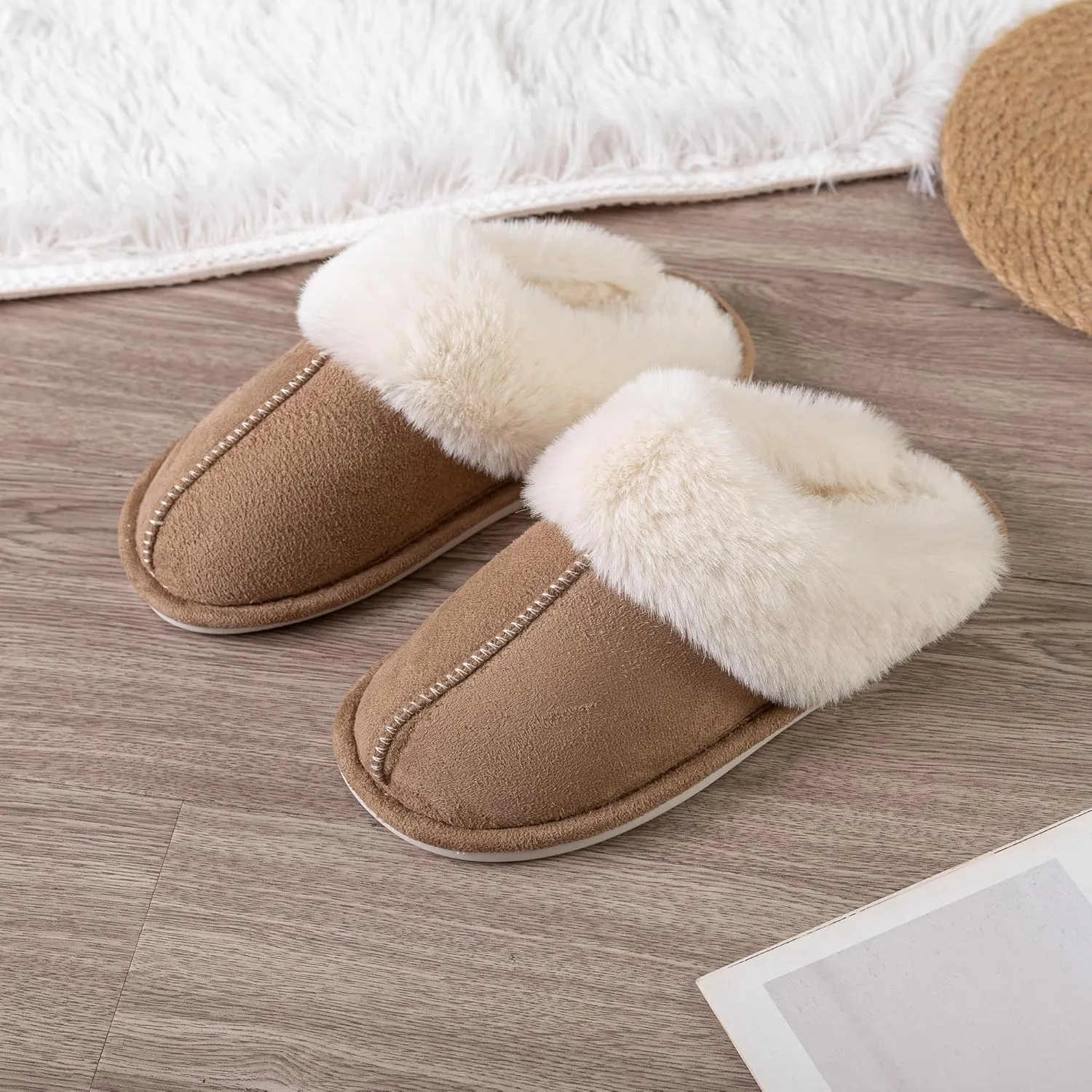 Womens Slipper Memory Foam Fluffy Soft Warm Slip On Anti-Skid House Slippers,Cozy Plush for Indoor Outdoor