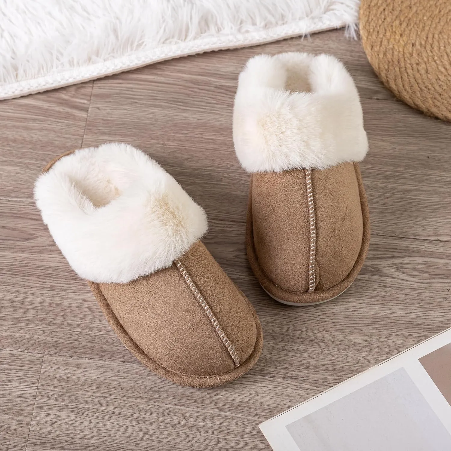 Womens Slipper Memory Foam Fluffy Soft Warm Slip On Anti-Skid House Slippers,Cozy Plush for Indoor Outdoor