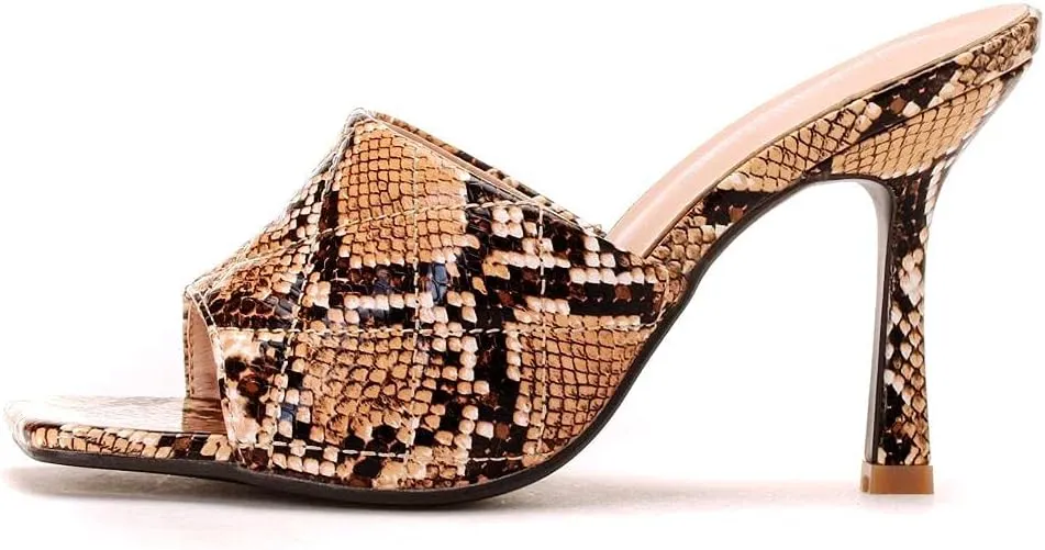Women's Square Open Toe Heeled Sandals Slippers White Stiletto Heels Sandals Fashion Casual Peep Toe Slippers Slip On Mule Slide Sandal