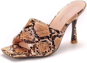 Women's Square Open Toe Heeled Sandals Slippers White Stiletto Heels Sandals Fashion Casual Peep Toe Slippers Slip On Mule Slide Sandal