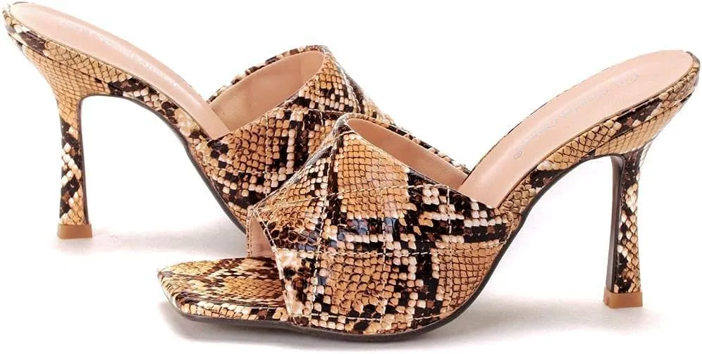 Women's Square Open Toe Heeled Sandals Slippers White Stiletto Heels Sandals Fashion Casual Peep Toe Slippers Slip On Mule Slide Sandal