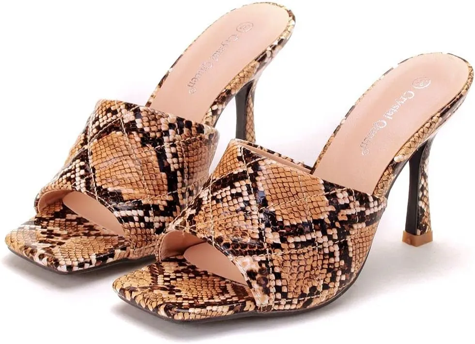 Women's Square Open Toe Heeled Sandals Slippers White Stiletto Heels Sandals Fashion Casual Peep Toe Slippers Slip On Mule Slide Sandal