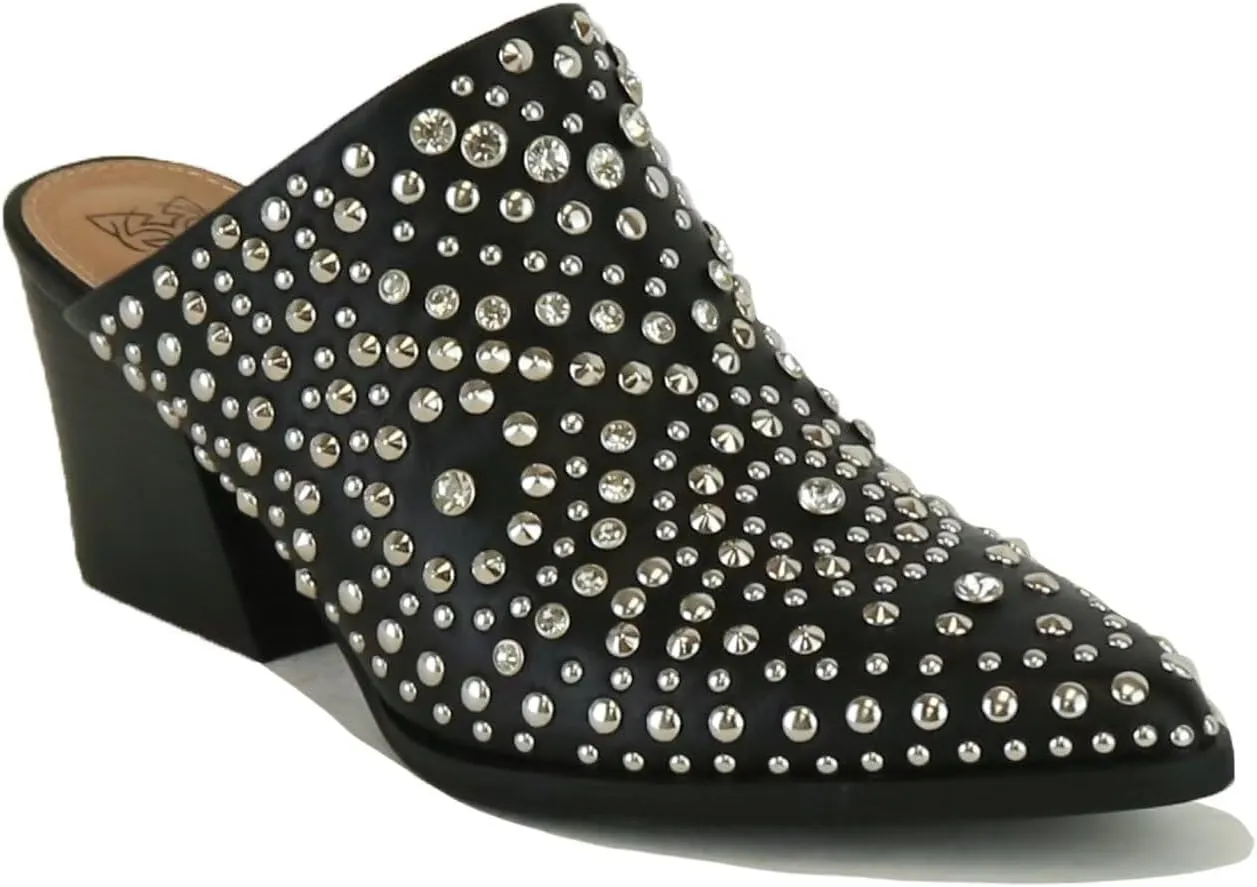 Women's Studded Mule Western Mule Stacked Block Heels Mules Comfort Pointed Toe Backless Slip on Slides Loafer Shoes