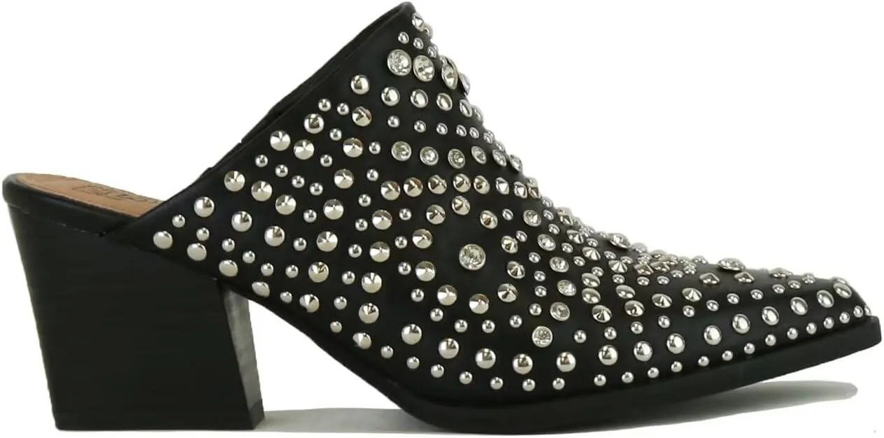 Women's Studded Mule Western Mule Stacked Block Heels Mules Comfort Pointed Toe Backless Slip on Slides Loafer Shoes