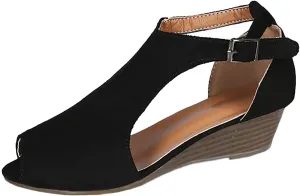 Womens Suede Peep Toe Chunky Heels Ankle Booties with Strap Cutout Wedge Back Zipper Sandals Dress Walking Boots Orthopedic Open Side Slides Breathable Hollow Mid Heel Shoes Platform Sandal
