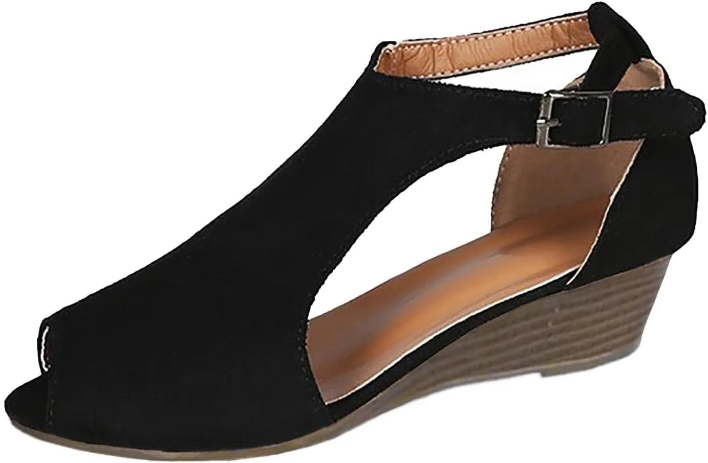 Womens Suede Peep Toe Chunky Heels Ankle Booties with Strap Cutout Wedge Back Zipper Sandals Dress Walking Boots Orthopedic Open Side Slides Breathable Hollow Mid Heel Shoes Platform Sandal