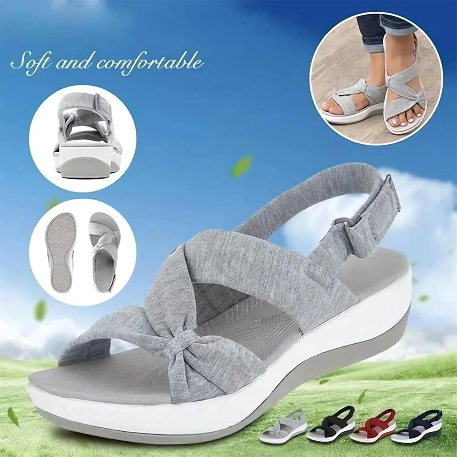 Women's Summer Sandals Orthopedic Arch Support Walking Shoes Casual Orthotic Low Platform Wedges Sandals With Back Strap