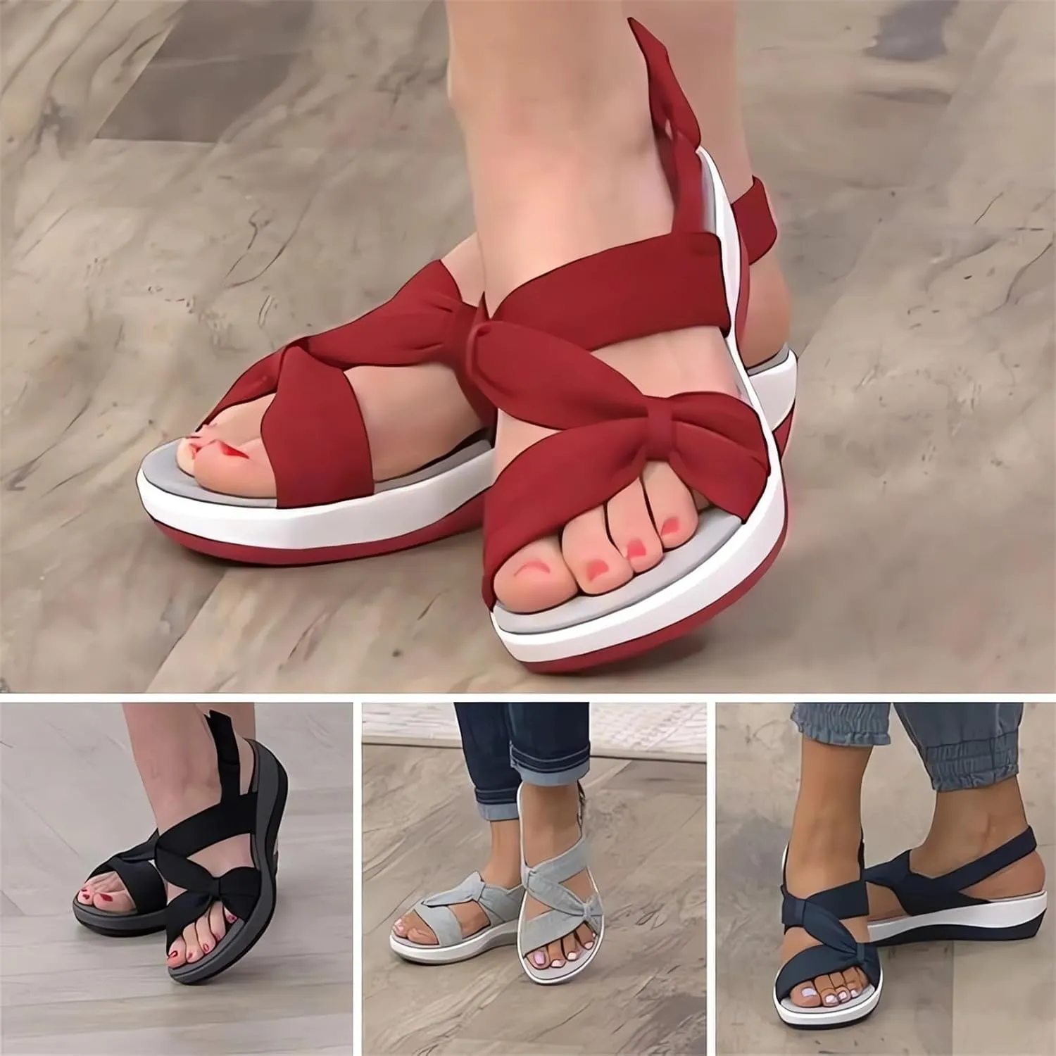 Women's Summer Sandals Orthopedic Arch Support Walking Shoes Casual Orthotic Low Platform Wedges Sandals With Back Strap
